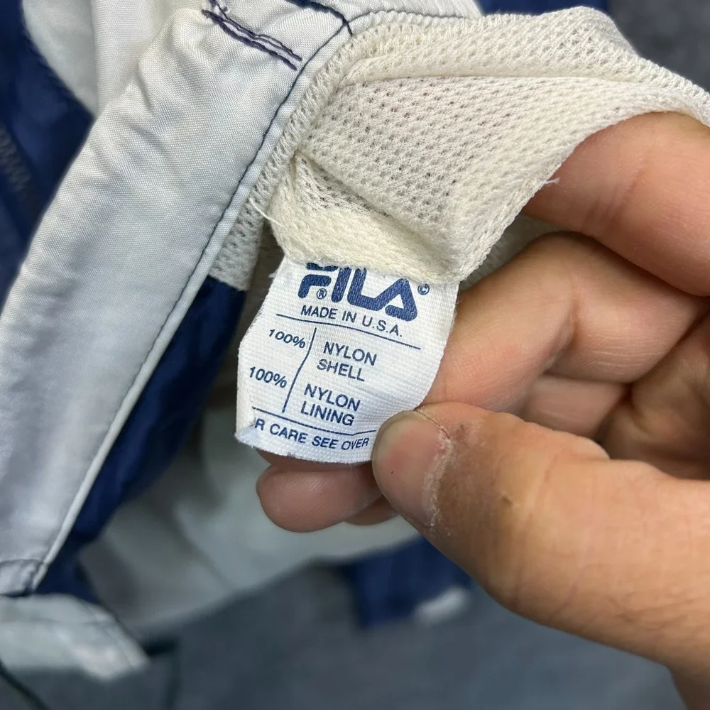 Vintage Fila Windbreaker Jacket Men's Navy White Full Zip USA Made Size Large